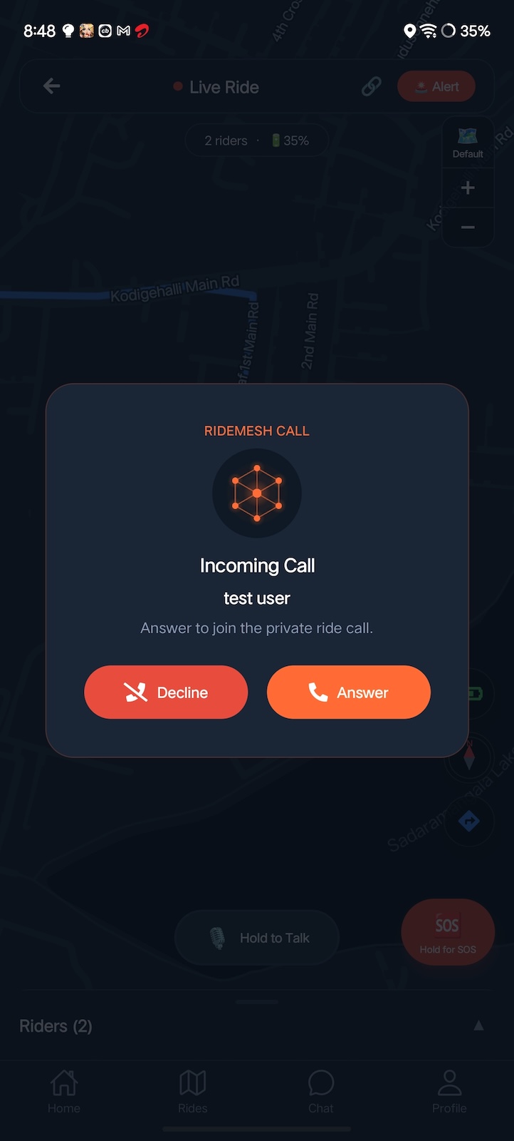 Incoming call screen