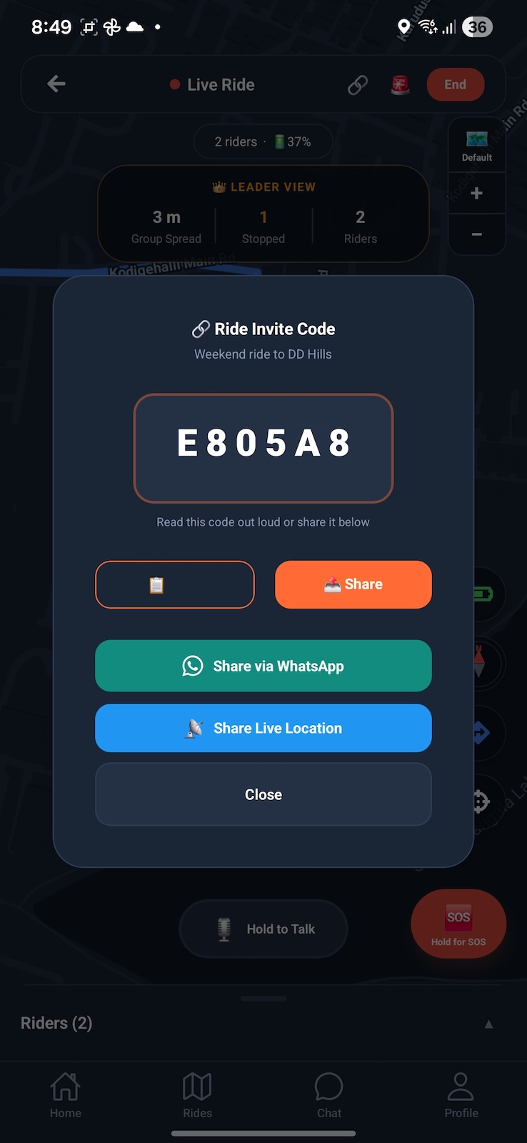 Live rider tracking map