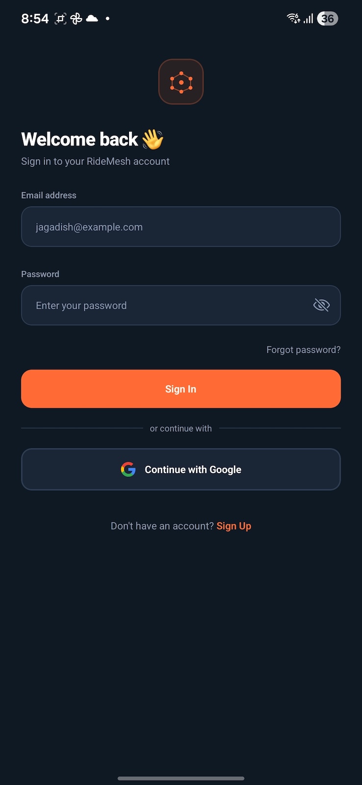 Sign-in screen